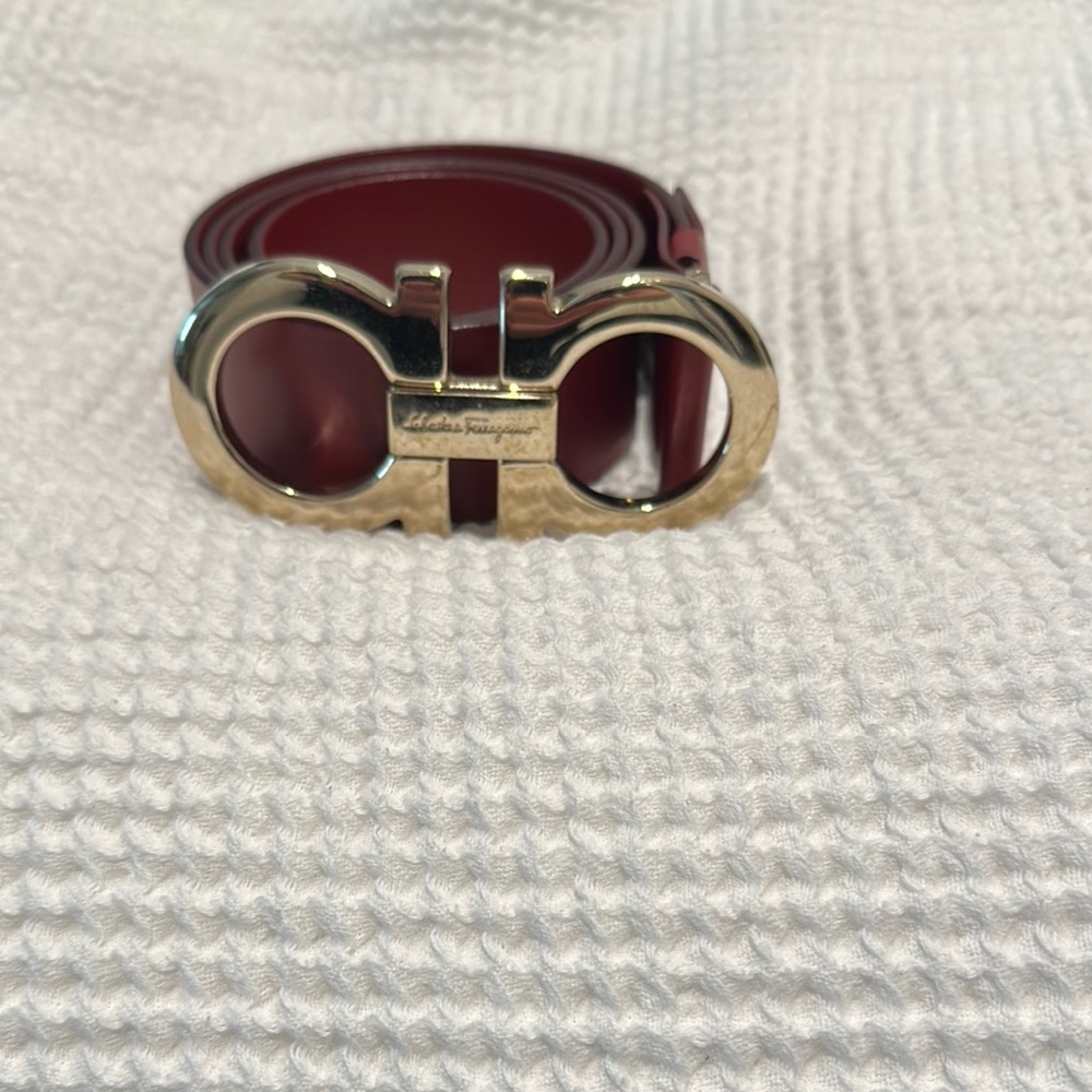Salvatore Ferragamo Red Belt with Gold Buckle
